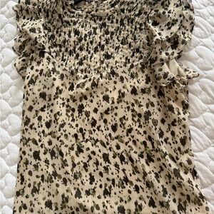 DKNY Ruffled Sleeveless Blouse - Black and Cream